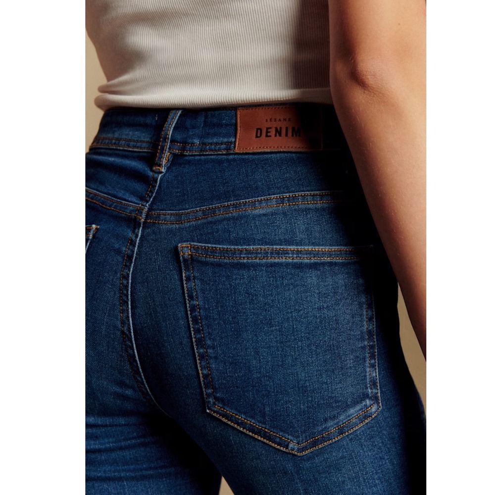 Sezane Slim High Waisted Skinny Jeans Dark Indigo Raw Hem Size‎ 28 - Picture 2 of 16